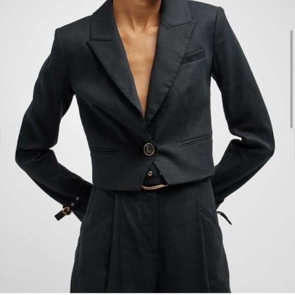 Veronica Beard “Girard” cropped one button linen tailored jacket in black. 6 - Picture 1 of 13